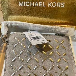 Michael Kors, suede and leather coin purse with credit card holder